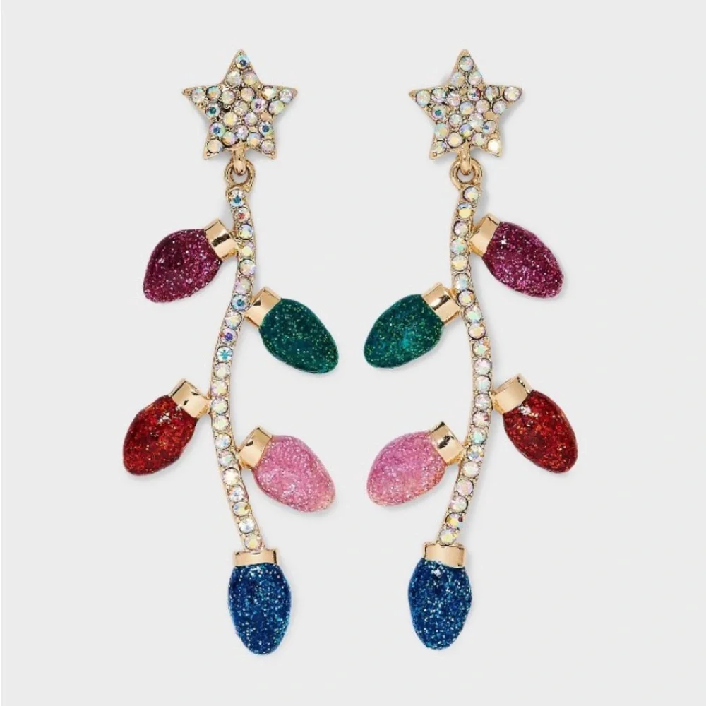SUGARFIX BaubleBar Let's Get Lit Vintage String Lights Drop Earrings Christmas - Picture 3 of 6